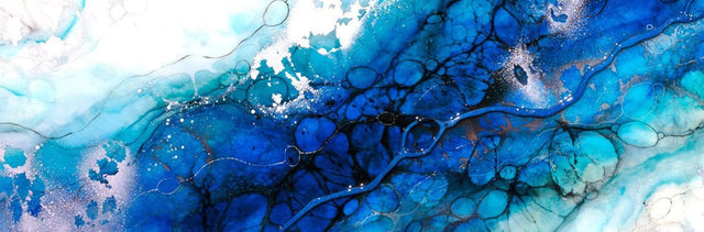 Abstract art with blue and white colours and resin finish